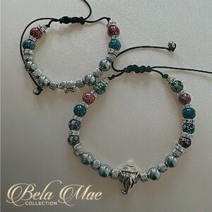 Colour Lava Stone Bracelet w/ Sterling Silver Essence mother + daughter bracelet